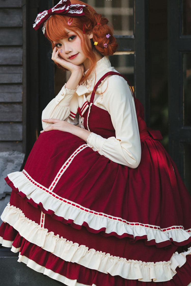 Court Style High Waisted Bowknot Ruffled Multi-layer Classic Lolita Jsk Dress