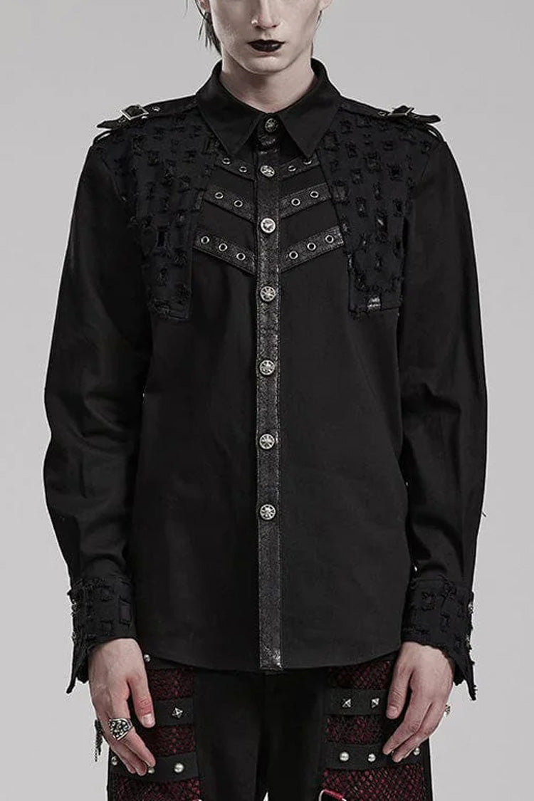 Black Hollow Hole Stitching Steampunk Blouse