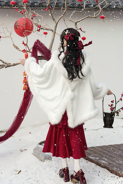 Red Long Sleeves Ruffle Embroidery Bowknot Lace Classic Chinese Style Lolita Dress