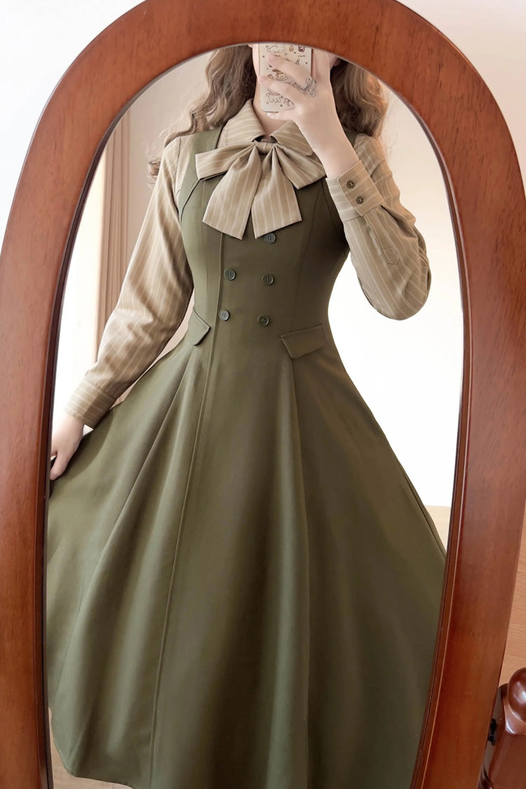 Green [misty Shirt Forest] Square Collar Sleeveless Ruffled British Style Classic Lolita Jsk Dress