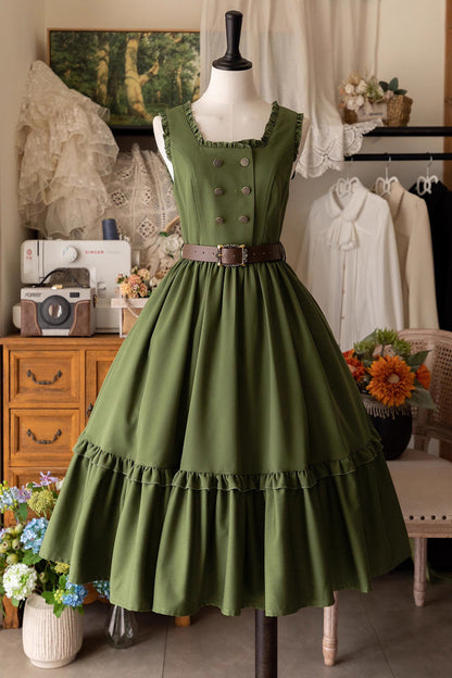 [small Estate] Sleeveless Ruffle Fishbone Classic Lolita Dress 3 Colors