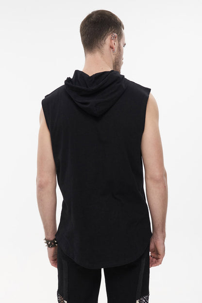 Black Knit Irregular Simple Versatile Sleeveless Hooded Punk Tank Top