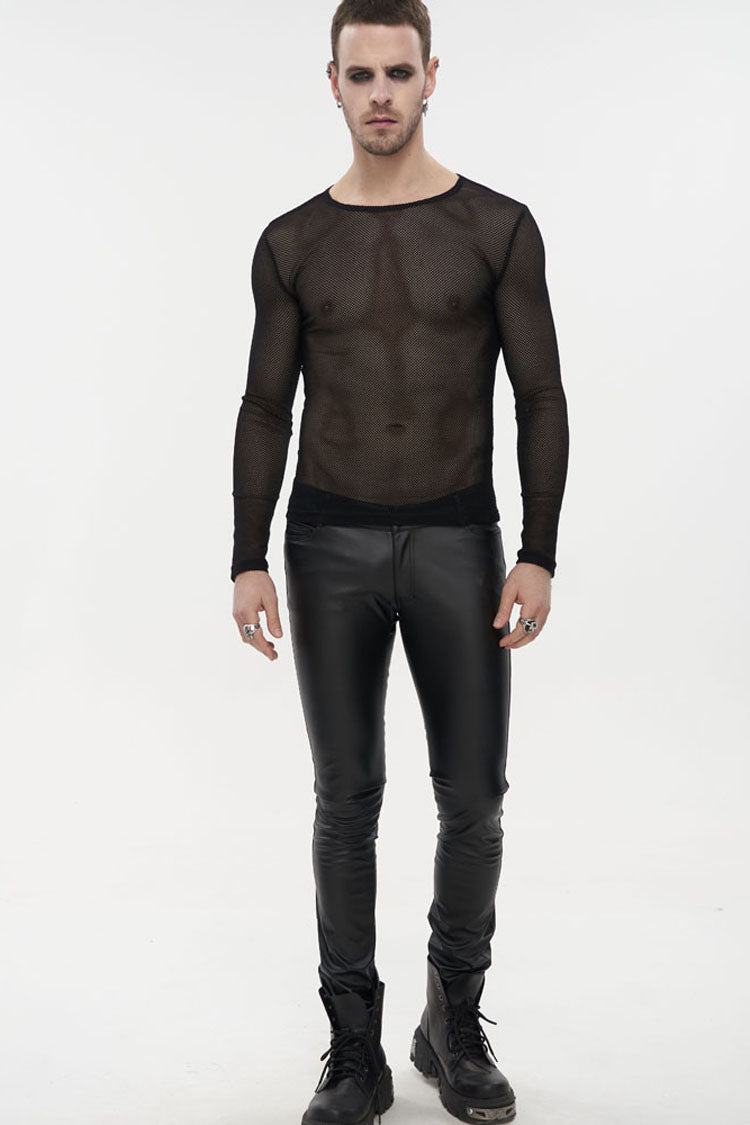 Black Gothic Elasticity High Neck Long Sleeve Mesh Shirt