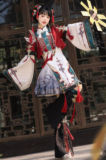 Multi-color [fox Trace Codex] Stand Collar Long Sleeves Printed Embroidered Classic Chinese Style Lolita Dress