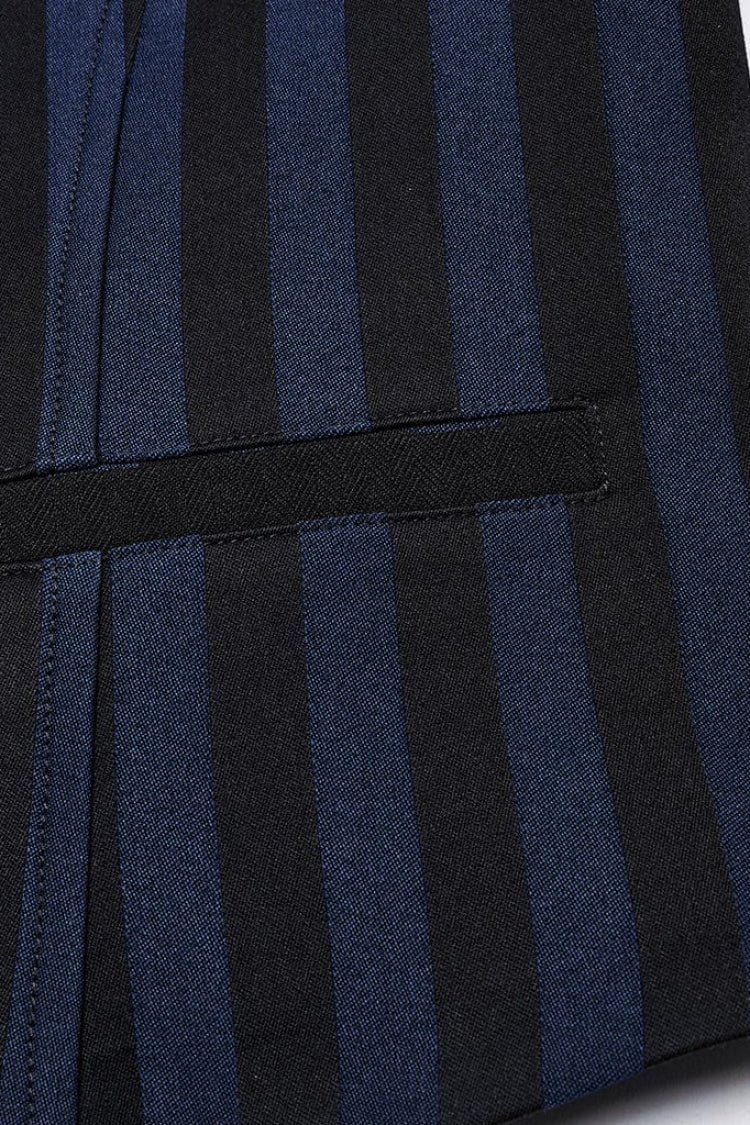 Black/blue V Collar Sleeveless Striped Print Buckle Punk Vest