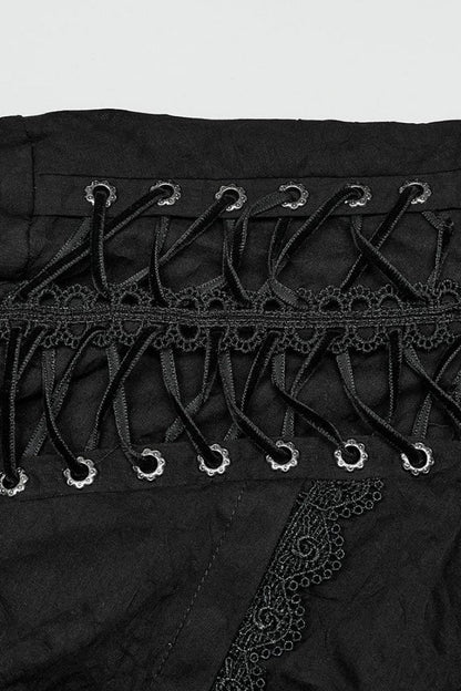 Black Lapel Collar Long Sleeves Lace Daily Gothic Blouse