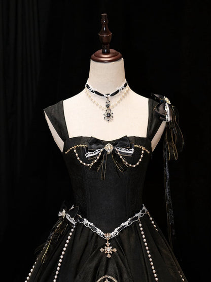 [pre-order Deadline: May 3] Black and White Corset Lace Ribbon Lolita Jsk Princess Dress + Complete Set