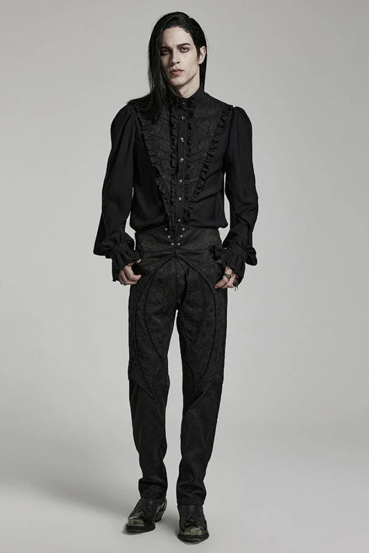 Black Stand Collar Ruffle Webbing Embellishment Gothic Blouse