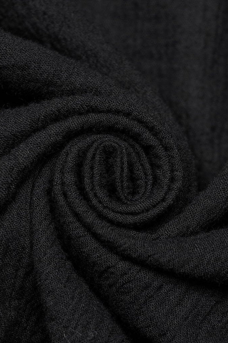 Black Lapel Collar Long Sleeves Metal Buttons Webbing Decoration Gothic Blouse