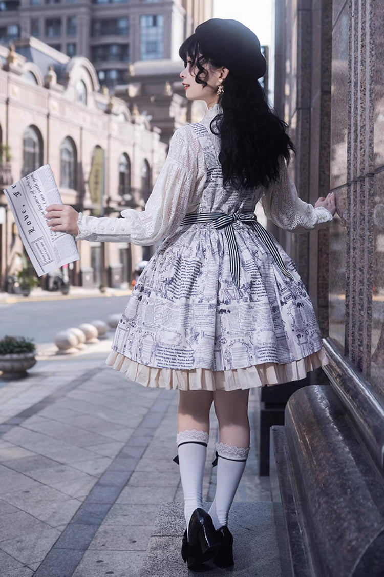 White Berlin Daily Print Removable Apron Classic Lolita Strap Dress