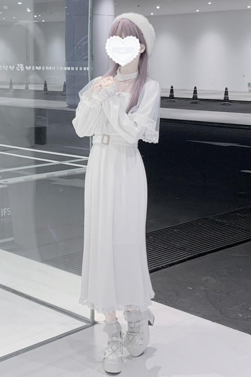 [pre-order] Clear Lace Ribbon Long Dress