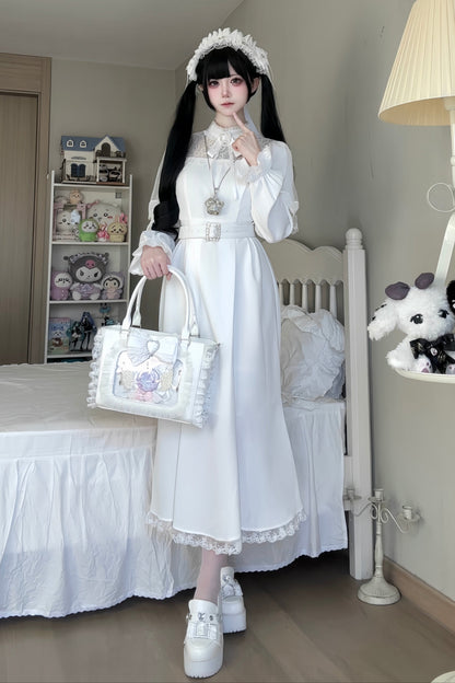 [pre-order] Clear Lace Ribbon Long Dress