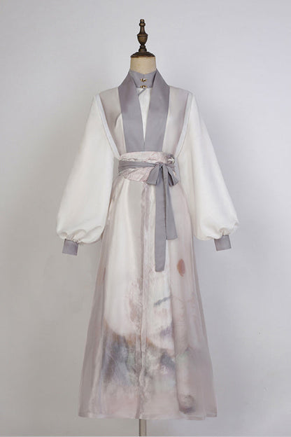 Beige Original Chinese Style Ink Printing Classic Lolita Hanfu Dress Full Set