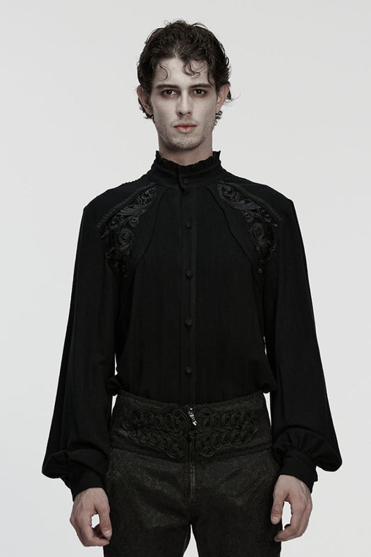 Black Stand Collar Long Lantern Sleeves Jacquard Gothic Blouse