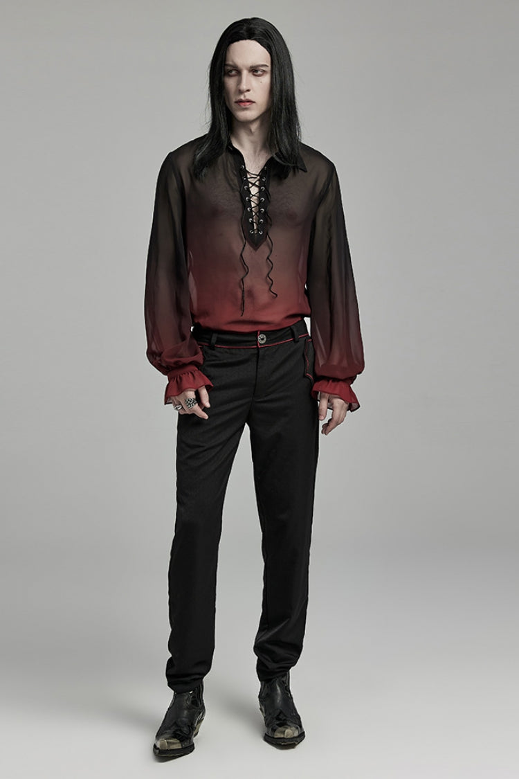 Black/red Lapel Collar Gradient Sheer Gothic Blouse