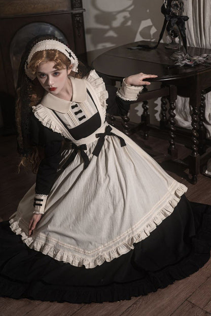 Black Maid Lapel Collar Short Sleeves Ruffle Sweet Classic Lolita Dress (short or Long Version)