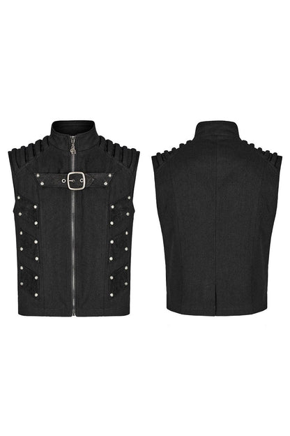 Black Stand Collar Sleeveless Stitching Buckle Decoration Steampunk Vest