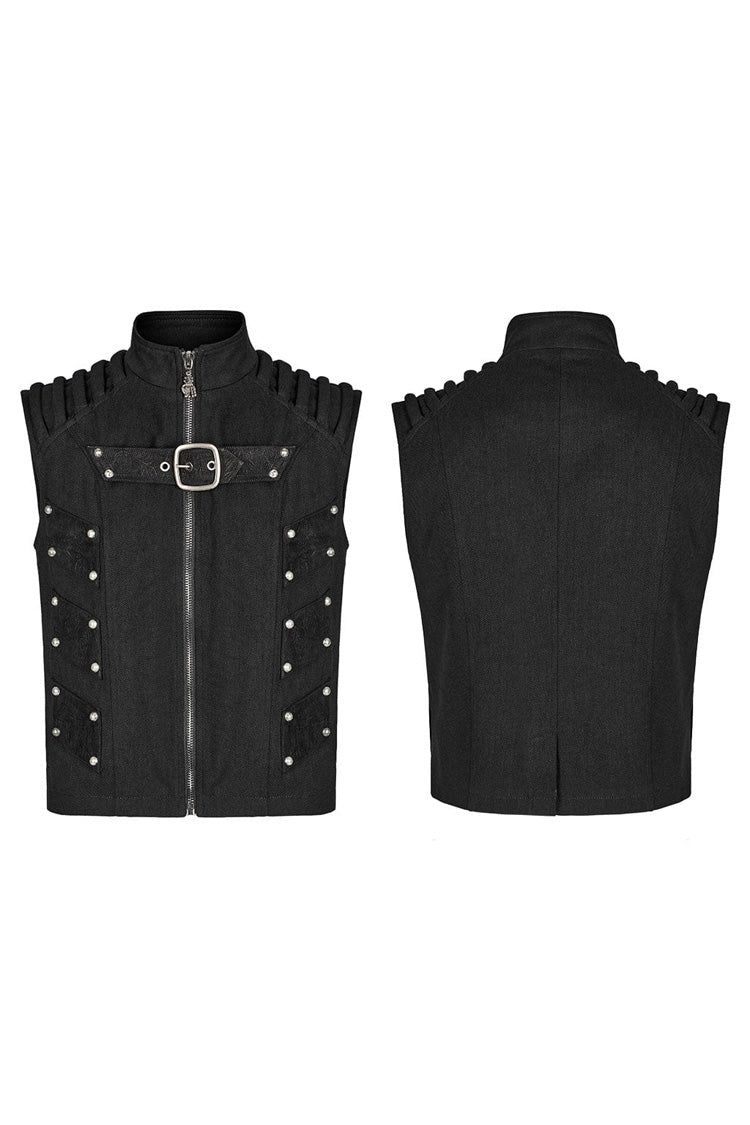 Black Stand Collar Sleeveless Stitching Buckle Decoration Steampunk Vest