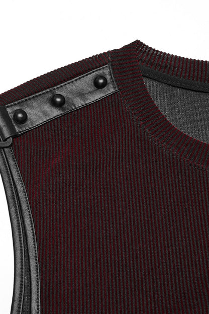 Black/red Round Collar Sheer Mesh Color Matching Rivet Punk Vest