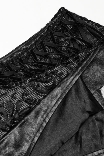 Black V Collar Long Sleeves Embroidery Gothic Vest