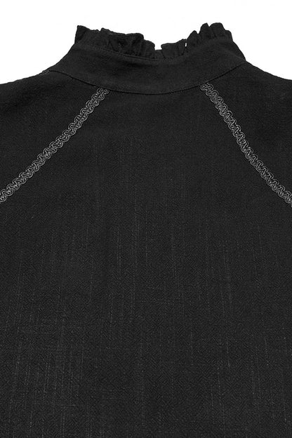 Black Stand Collar Long Lantern Sleeves Jacquard Gothic Blouse