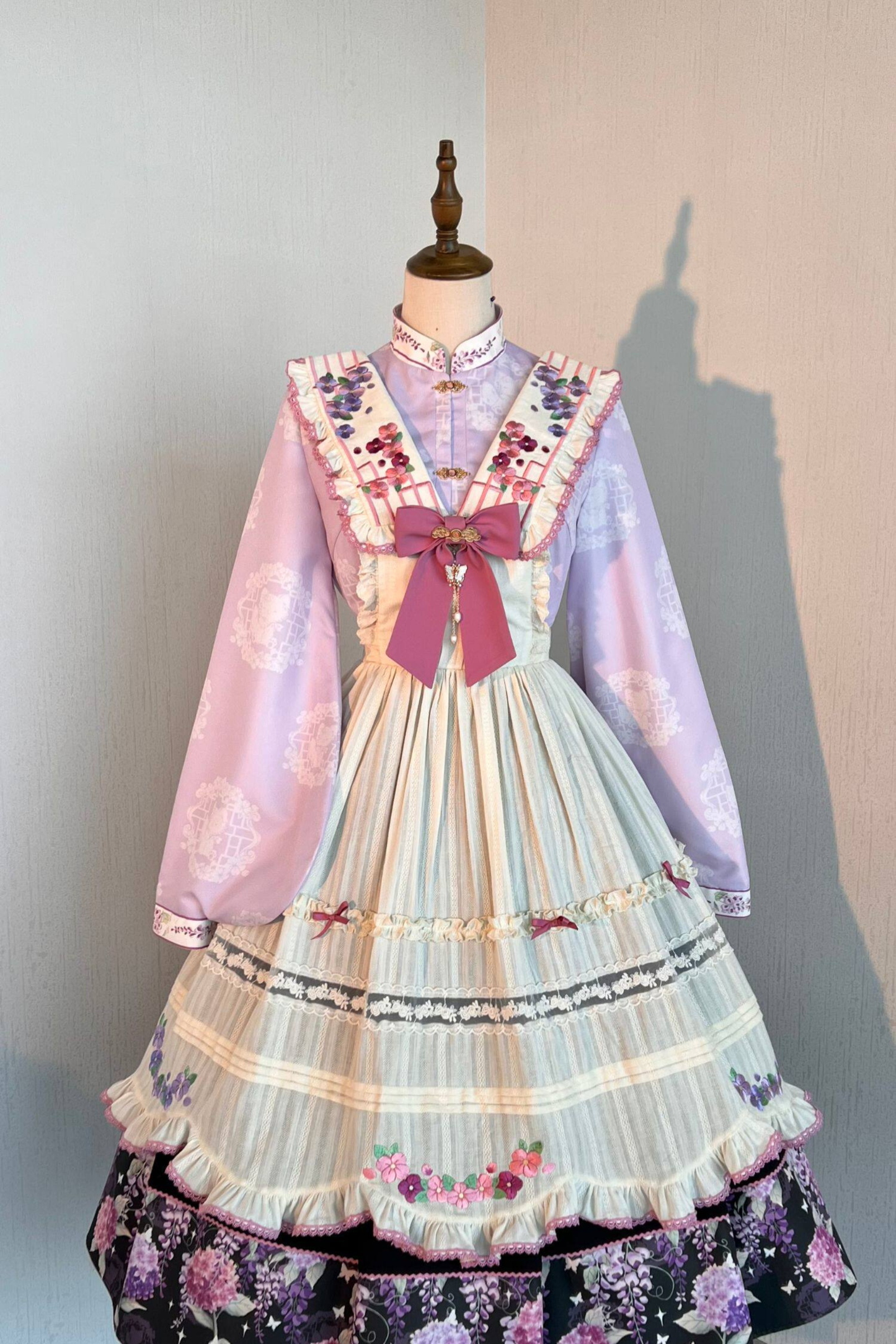 Chinese-style Lolita Top + Skirt + Apron + Headband + Bonnet