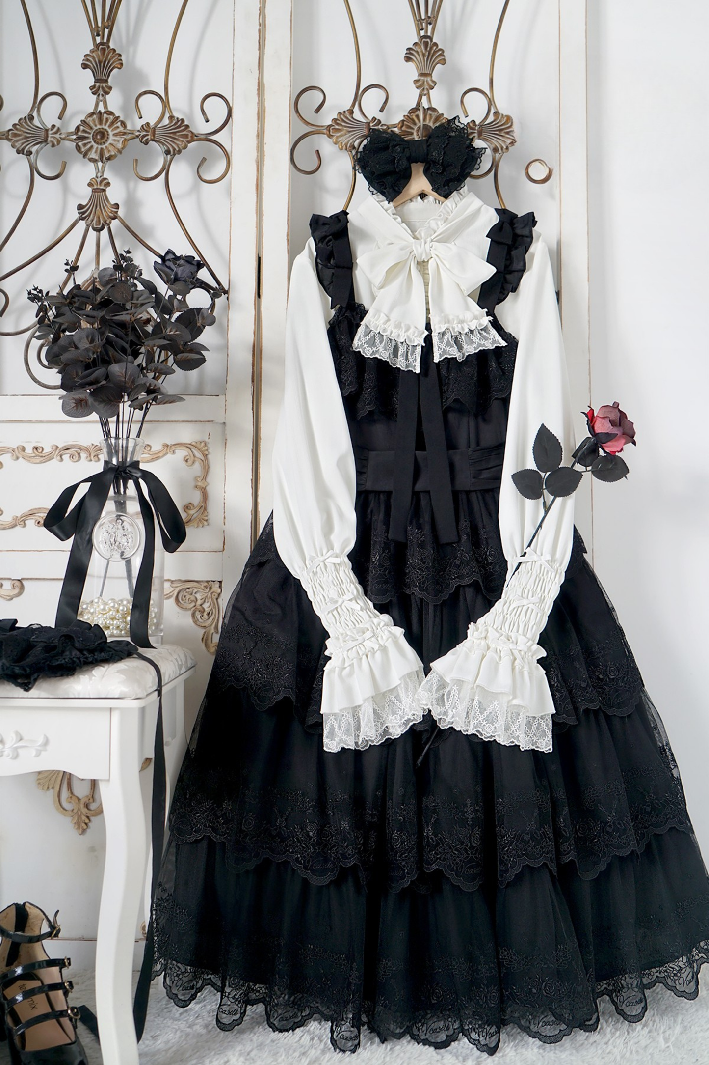 Flower Banquet Princess Sleeve Shirt + Ruffle Lolita Dress