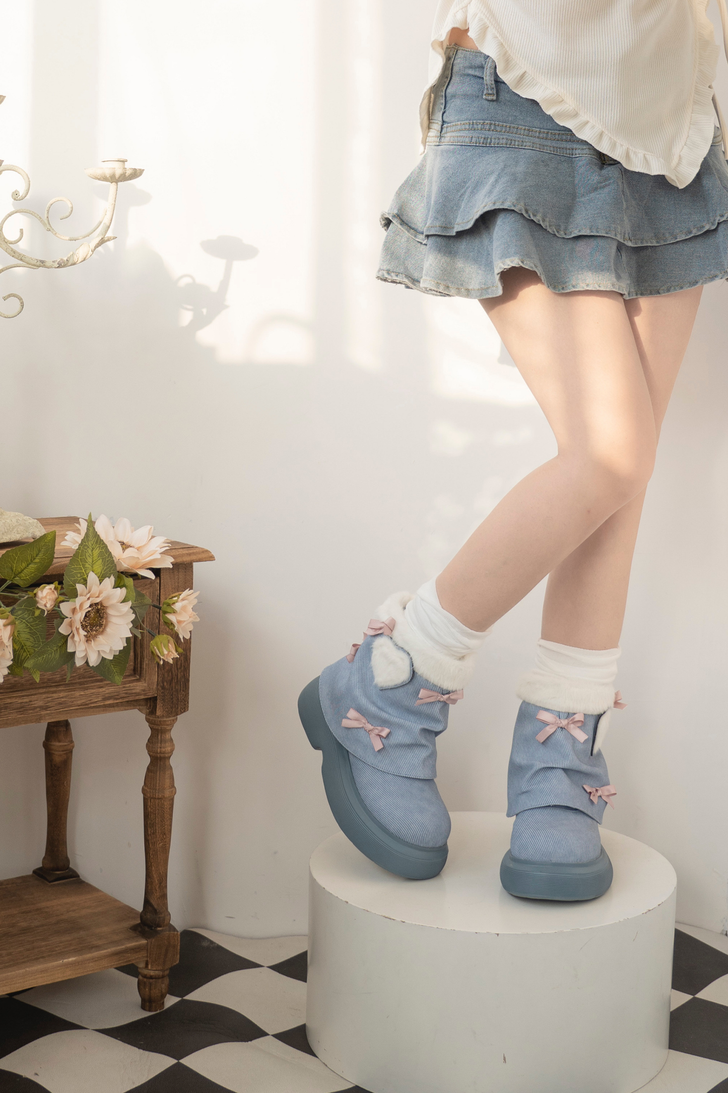 Velvet Ribbon Heart Short Boots