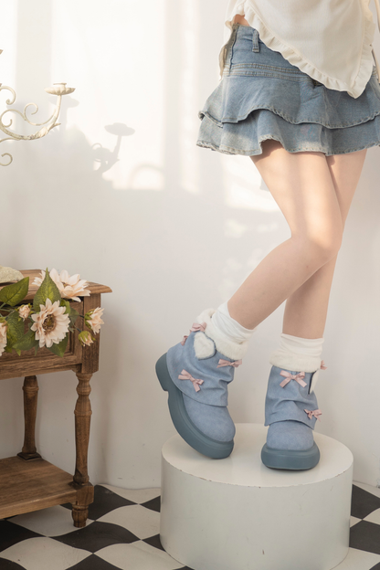 Velvet Ribbon Heart Short Boots