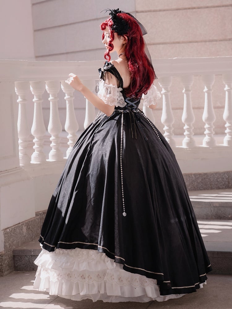 [pre-order Deadline: May 3] Black and White Corset Lace Ribbon Lolita Jsk Princess Dress + Complete Set