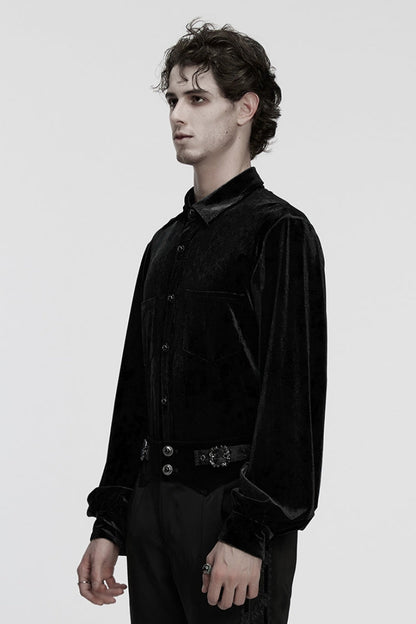 Black Lapel Collar Long Puff Sleeves Gothic Blouse