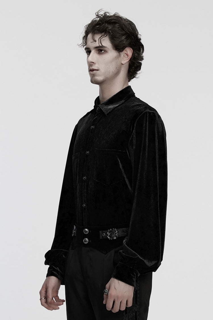 Black Lapel Collar Long Puff Sleeves Gothic Blouse