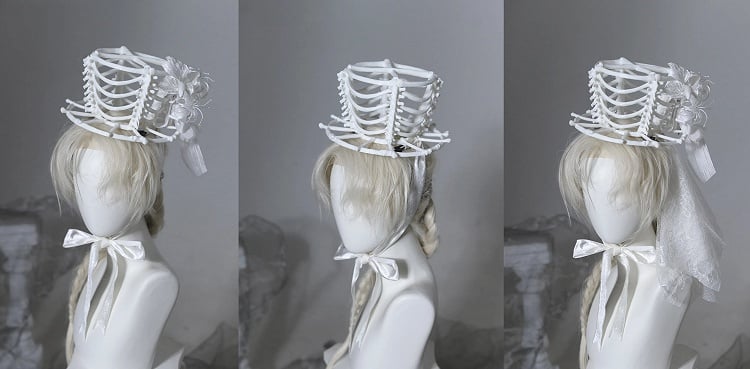 [pre-order Deadline: June 8] Phantom Knight Series Flower Veil Skeleton Hat + Mini Hat
