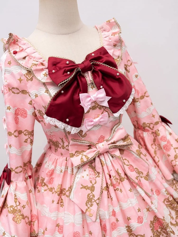 [pre-order Deadline: April 26] Retro Romance Sweet Lolita Ribbon Cake Print Princess Sleeve Dress