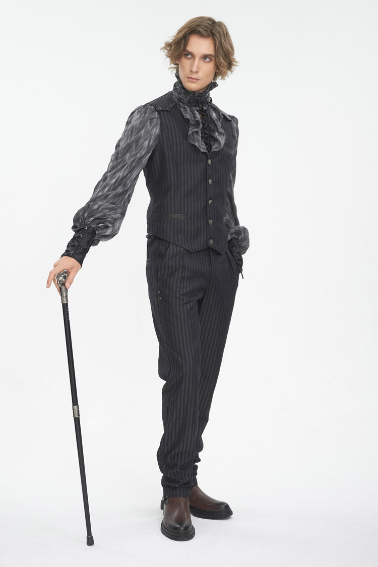 Black Striped V Collar Stitching Slim Gothic Vest