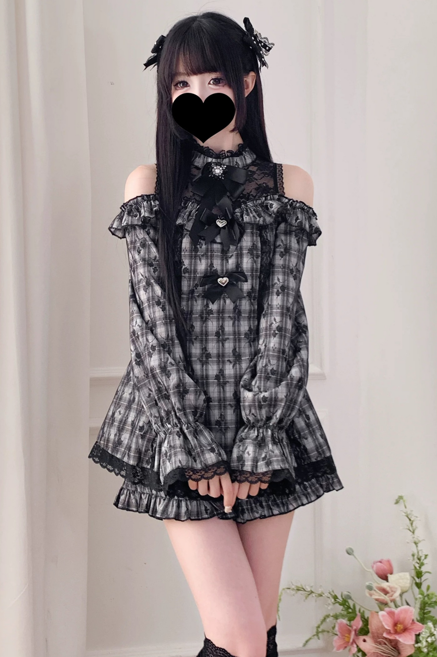 Jirai Off Shoulder Peplum Top + Ruffle Short Pants