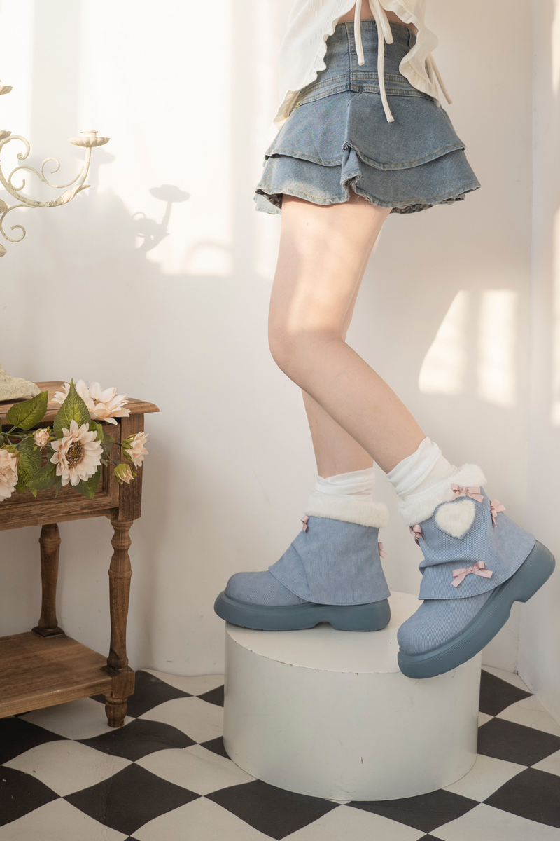 Velvet Ribbon Heart Short Boots