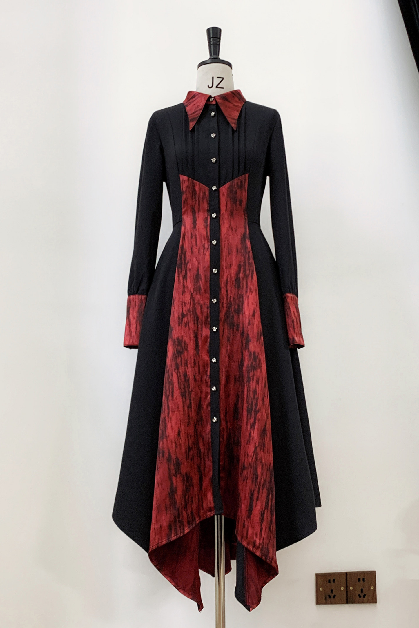 High Collar Blocking Asymmetrical Dress