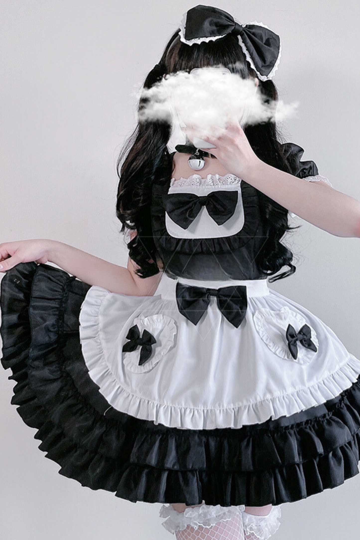 Double Ribbon Ruffle Lolita Maid Dress Set