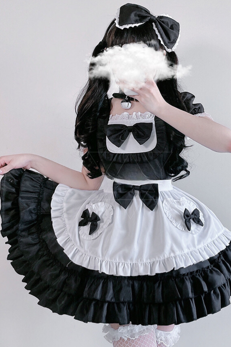 Double Ribbon Ruffle Lolita Maid Dress Set