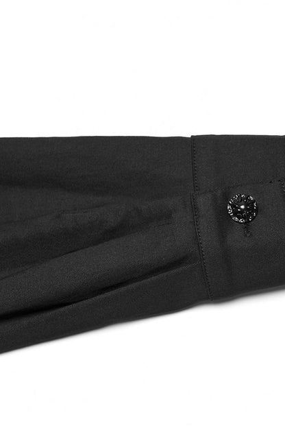 Black Lapel Collar Long Sleeves Stitching Eyelet Punk Blouse