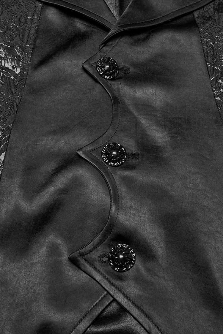 Black Lapel V Collar Long Sleeves Embroidery Gothic Vest