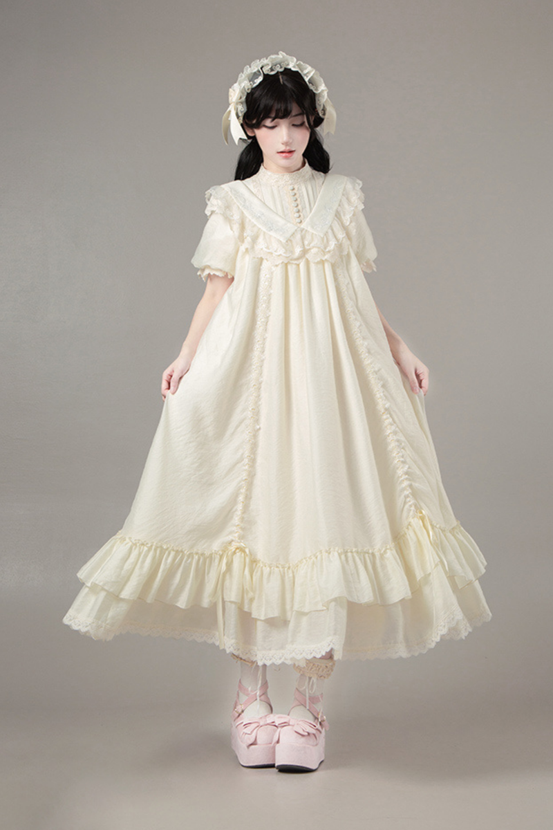 [pre-order] Rose Ruffle Lolita Dress + Dress + Belt + Brooch + Ribbon + Headband + Sleeve