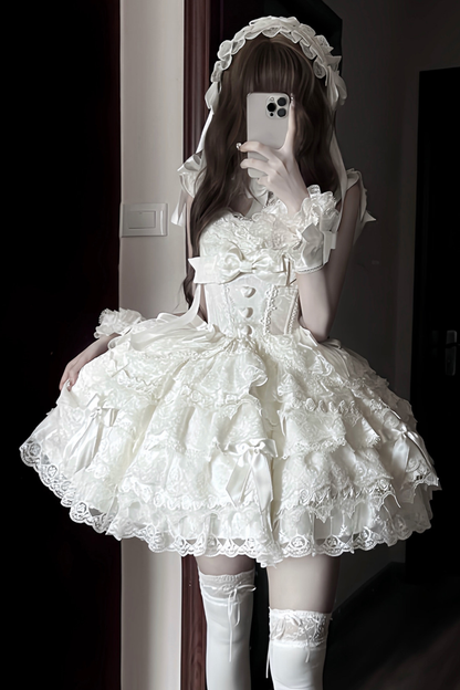 [pre-order] Princess Ballet Tiered Lolita Dress + Headband + Necklace + Sleeves + Tail