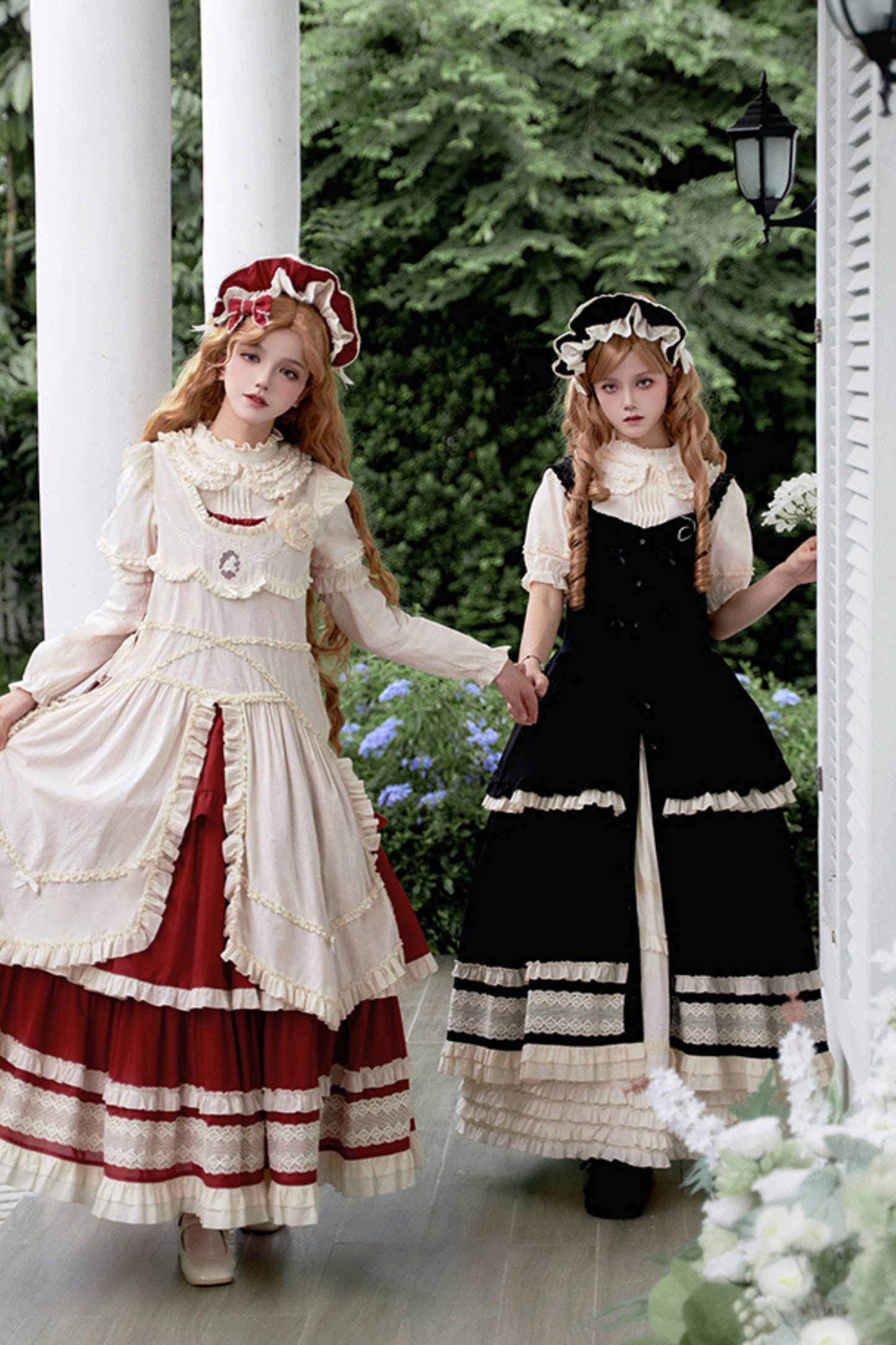Doll Long Tiered Suspender Skirt + Shirt + Sleeves + Apron + Petticoat + Headband + Ribbon + Accessories