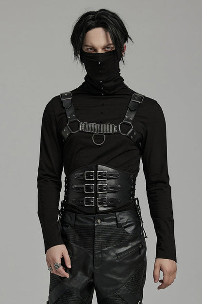 Black Lace-up Double-buckle Punk Girdle