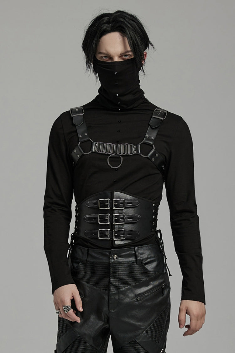 Black Lace-up Double-buckle Punk Girdle