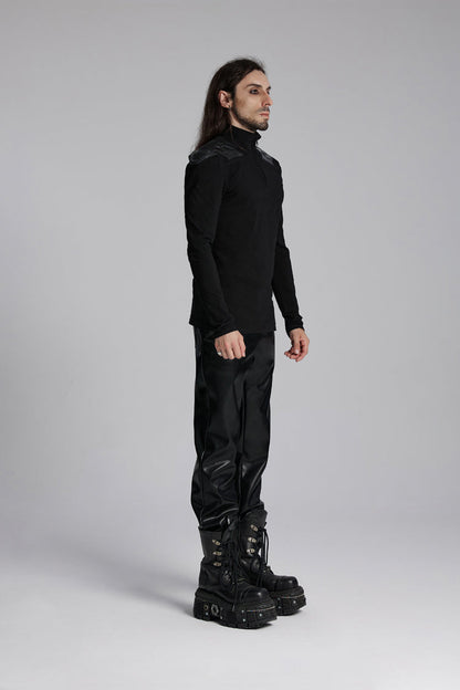 Black Stand Collar Long Sleeves Zip 3d Patch Print Punk T-shirt