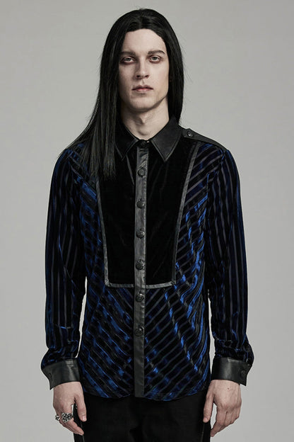 Black/blue Lapel Collar Stitching Slim Gothic Blouse