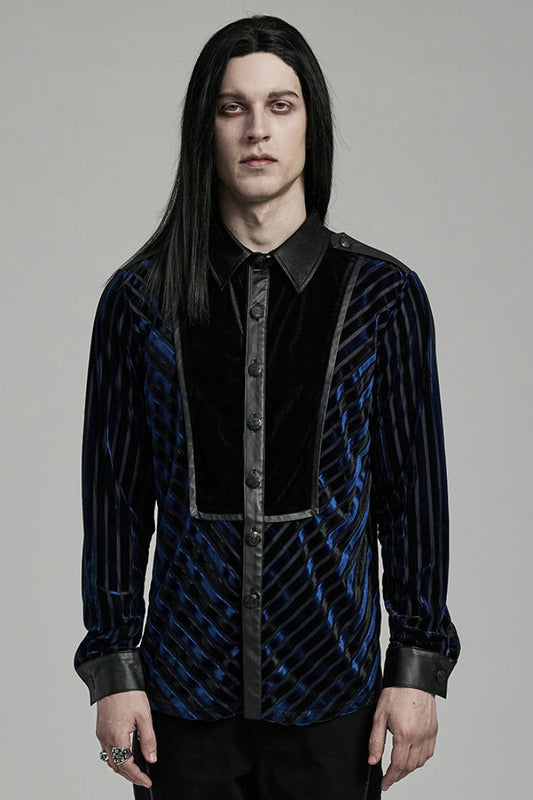 Black/blue Lapel Collar Stitching Slim Gothic Blouse